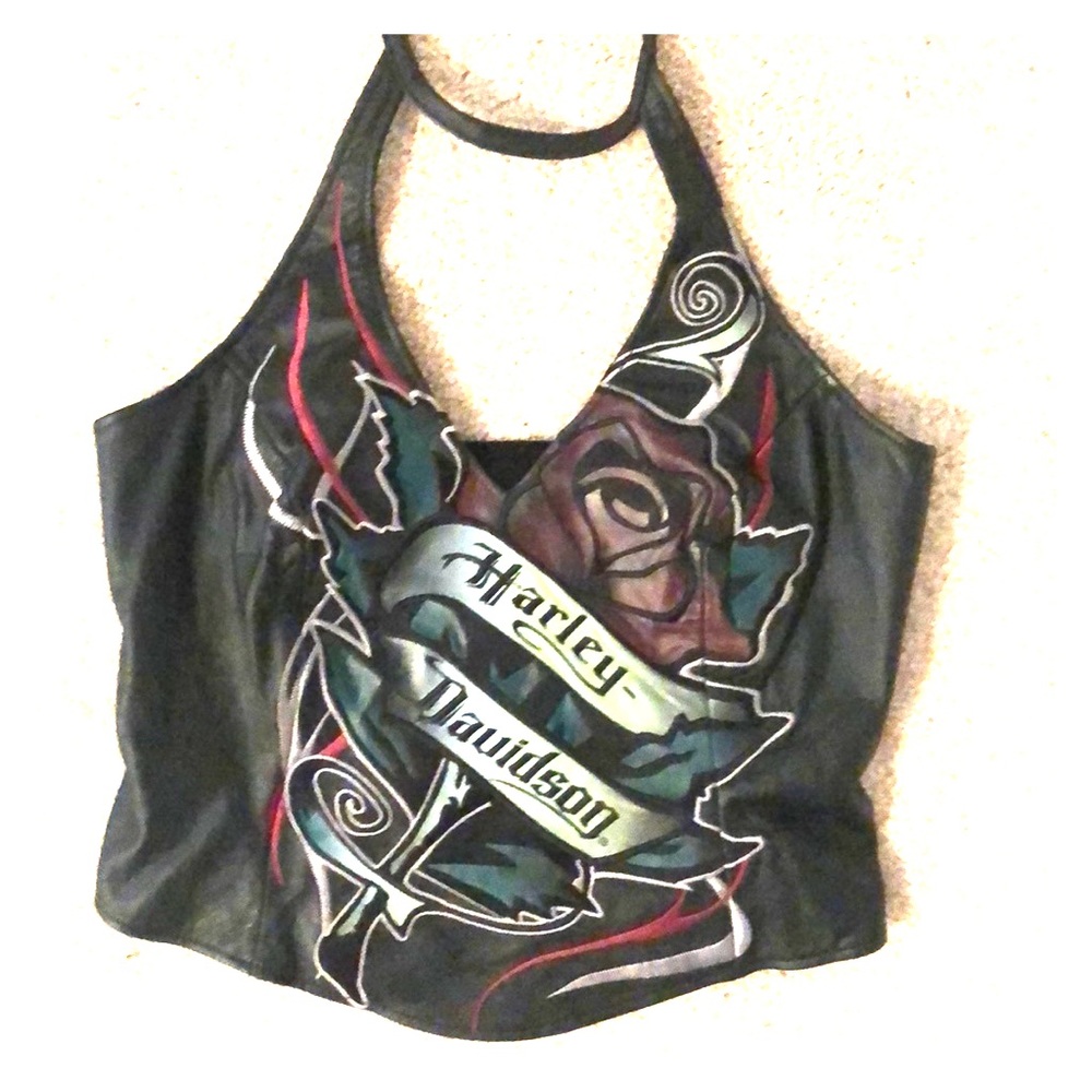 Harley Davidson leather halter top with rose